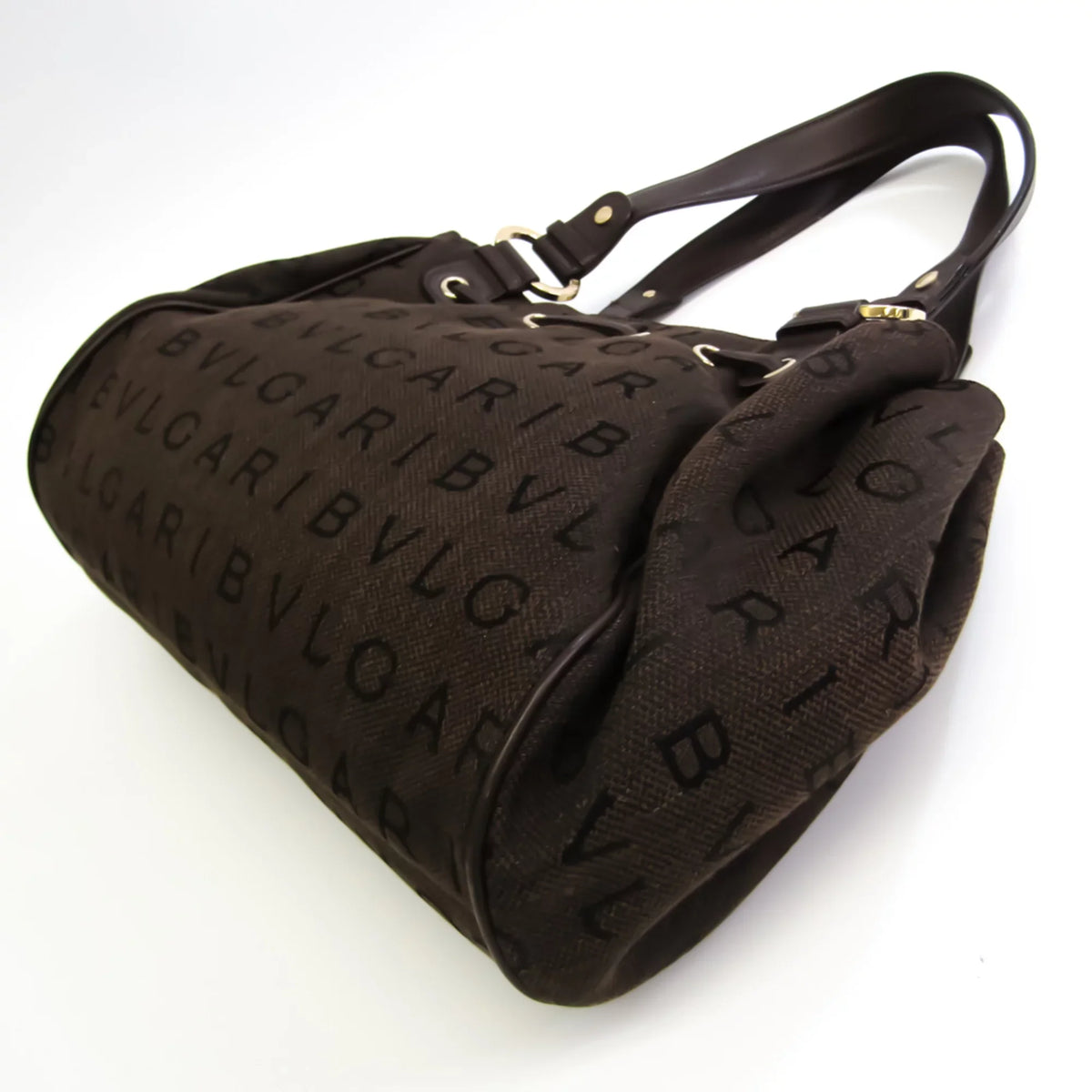 Pre-Owned Bvlgari Logomania Women's Canvas Handbag,Tote Bag Brown (Good)