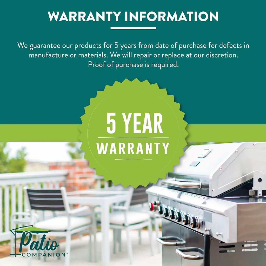 Patio Companion Professional, 65 Inch BBQ Grill wrap, 5 Year Warranty, Heavy-Grade UV Blocking Material, Waterproof and elements impervious, Gas Grill shield for Weber, Char Broil, Broil King, Black