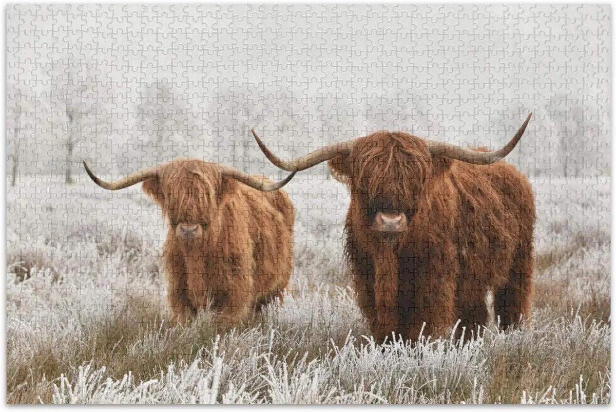 Scottish Highland Cow Jigsaw Puzzle 500 Pieces Wooden Jigsaw Puzzles for Adults, Fun Challenging Brain Exercise Family Game Creative Gift for Friends Parents Grandparents