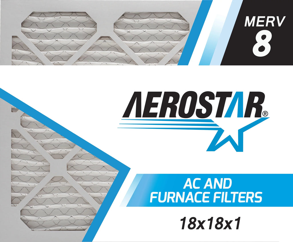Aerostar 18x18x1 MERV  8, Pleated Air Filter, 18x18x1, Box of 4, Made in the USA