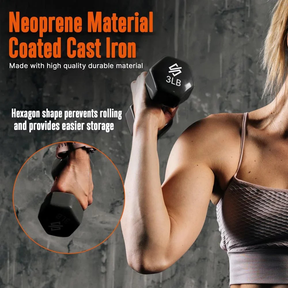 Neoprene Coated Dumbbell Set with Stand, Colour Gray, Black and Orange All Purpose Hand Weight Anti-Slip Hex Shape Dumbbell. 20 lbs