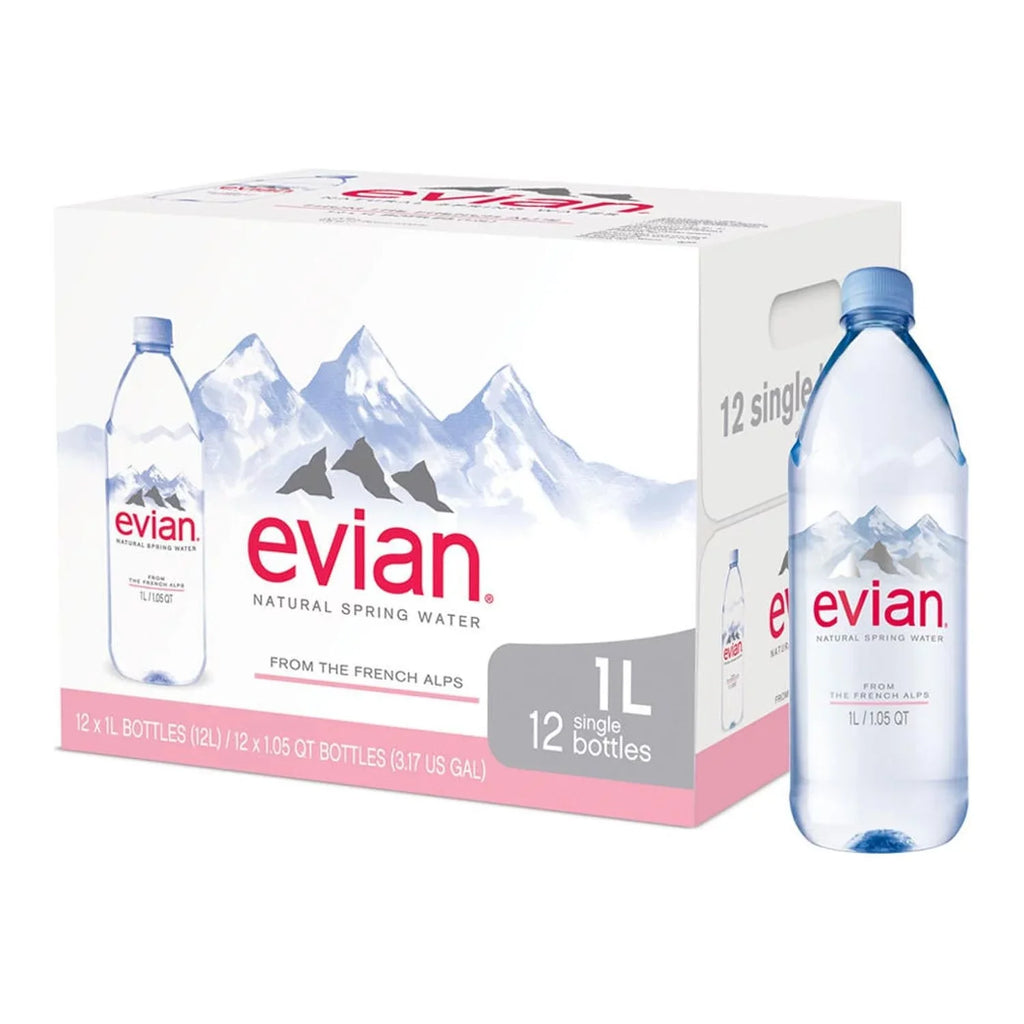 A1. Evian Natural Spring aqua 1 L, 12 pk