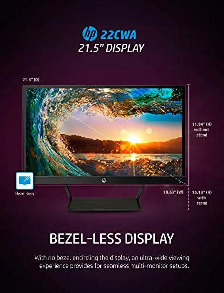 22cwa 21.5" FHD IPS 7ms LED Backlit Monitor - 1920 x 1080 FHD Display - In-plane Switching (IPS) Technology - 250 Nits, Up to 16.7 million colors with the use of FRC technology - 7ms Response Ti...