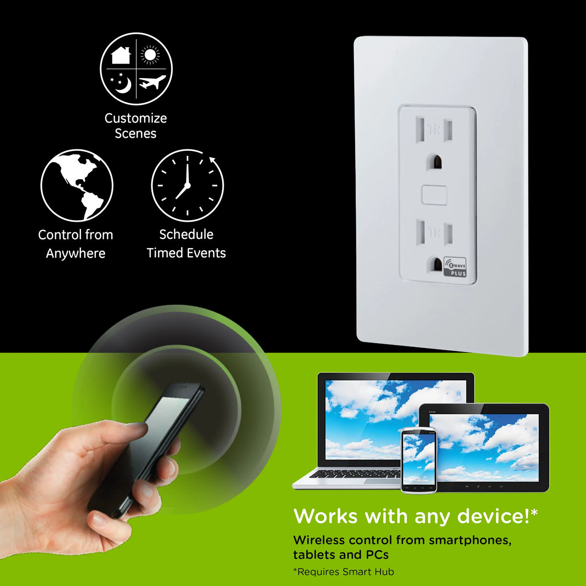 Enbrighten Z-Wave Smart Tamper-impervious Outlet, Z-Wave Hub Required, 55256, White