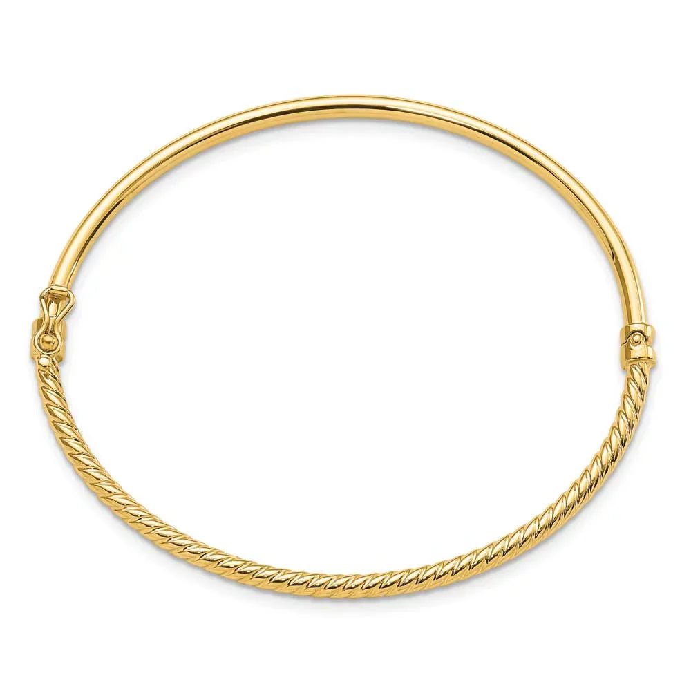 Finest Gold Leslies 14K Polished Textured Hinged Bangle