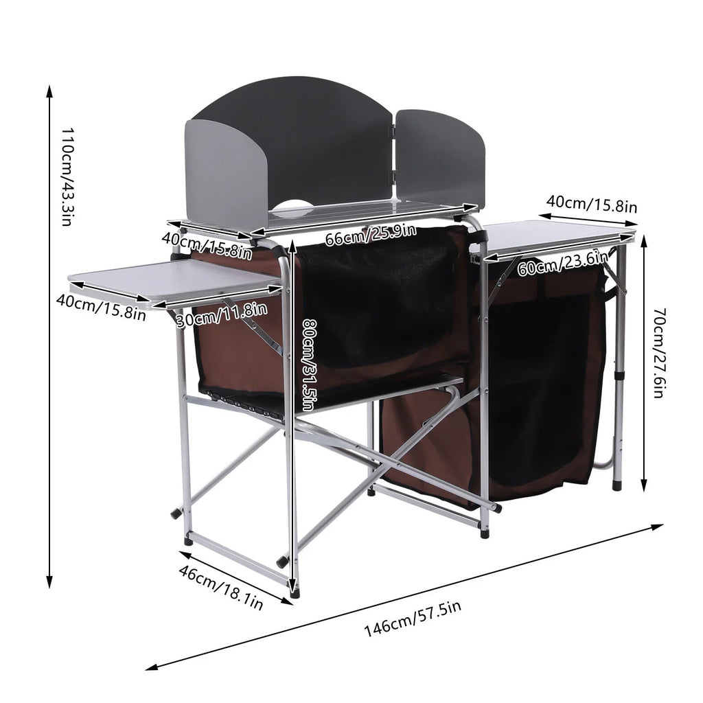 MONIPA Camping Kitchen Table Storage Cabinet Folding BBQ Grill Table Cupboard Shelf