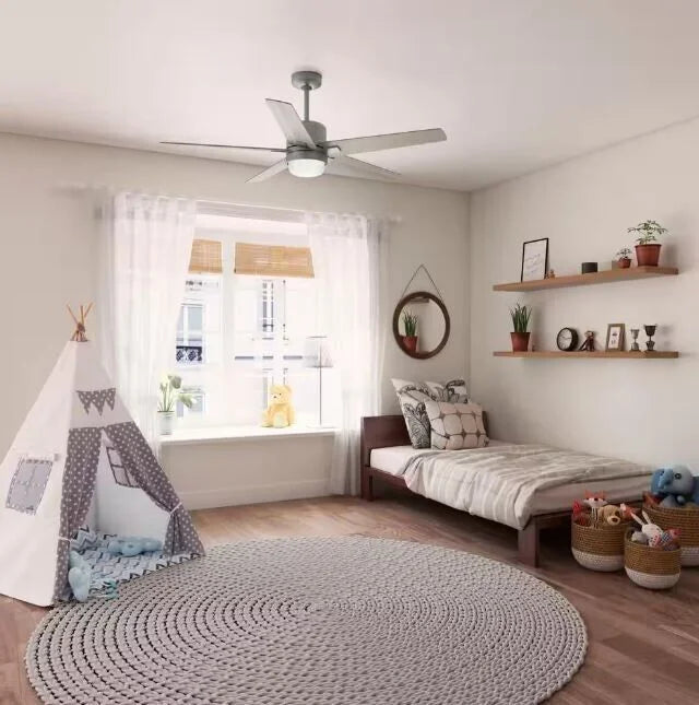 Indoor Matte Silver Smart Ceiling Fan with Remote and Light Kit. Codec 60 in