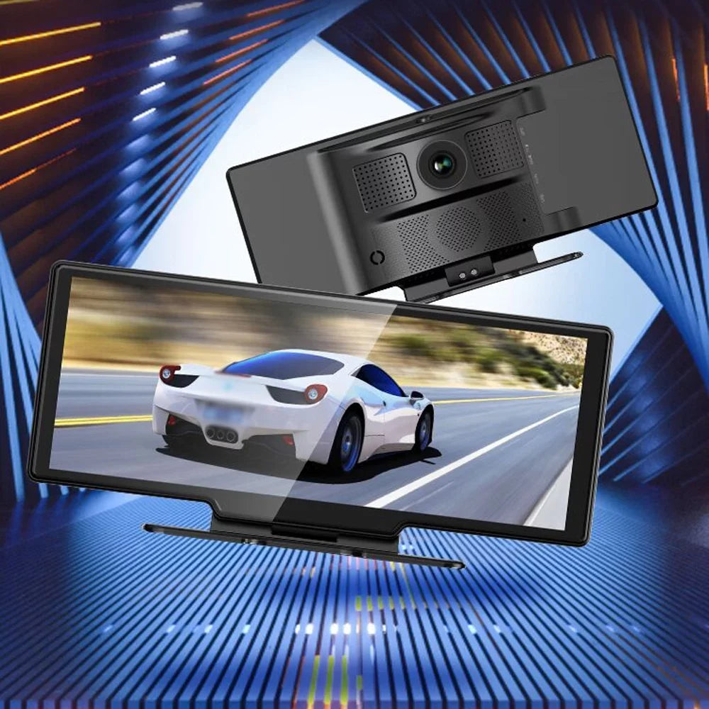 Gecheer 4K DVR Dash Camera Front & Rear Driving Recorder with 10.26 Inch Touchscreen for Carplay Android Auto Built-in FM WiFi