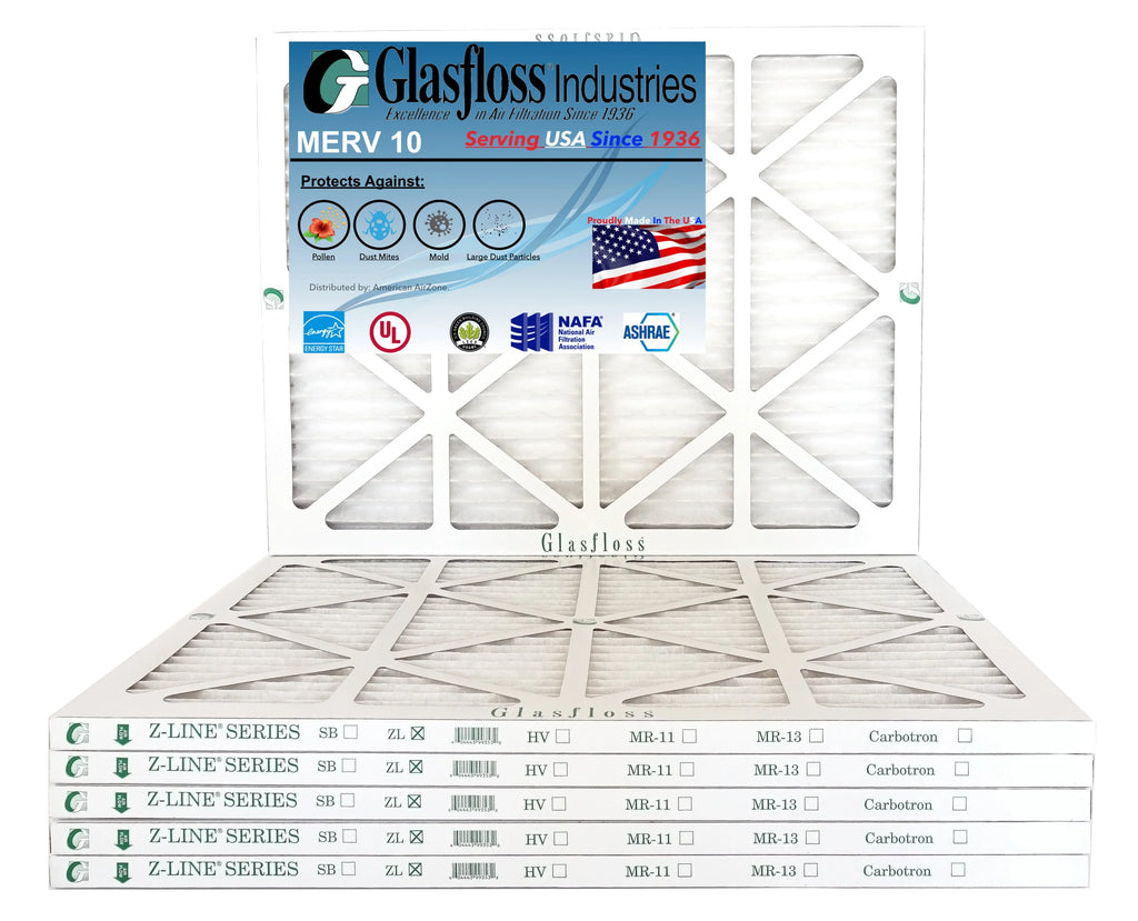 Glasfloss 22x28x1 - MERV 10 -Qty:6 - Furnace Air Filter - Made in USA (Actual Size: 21.5 x 27.5x7/8 inch)