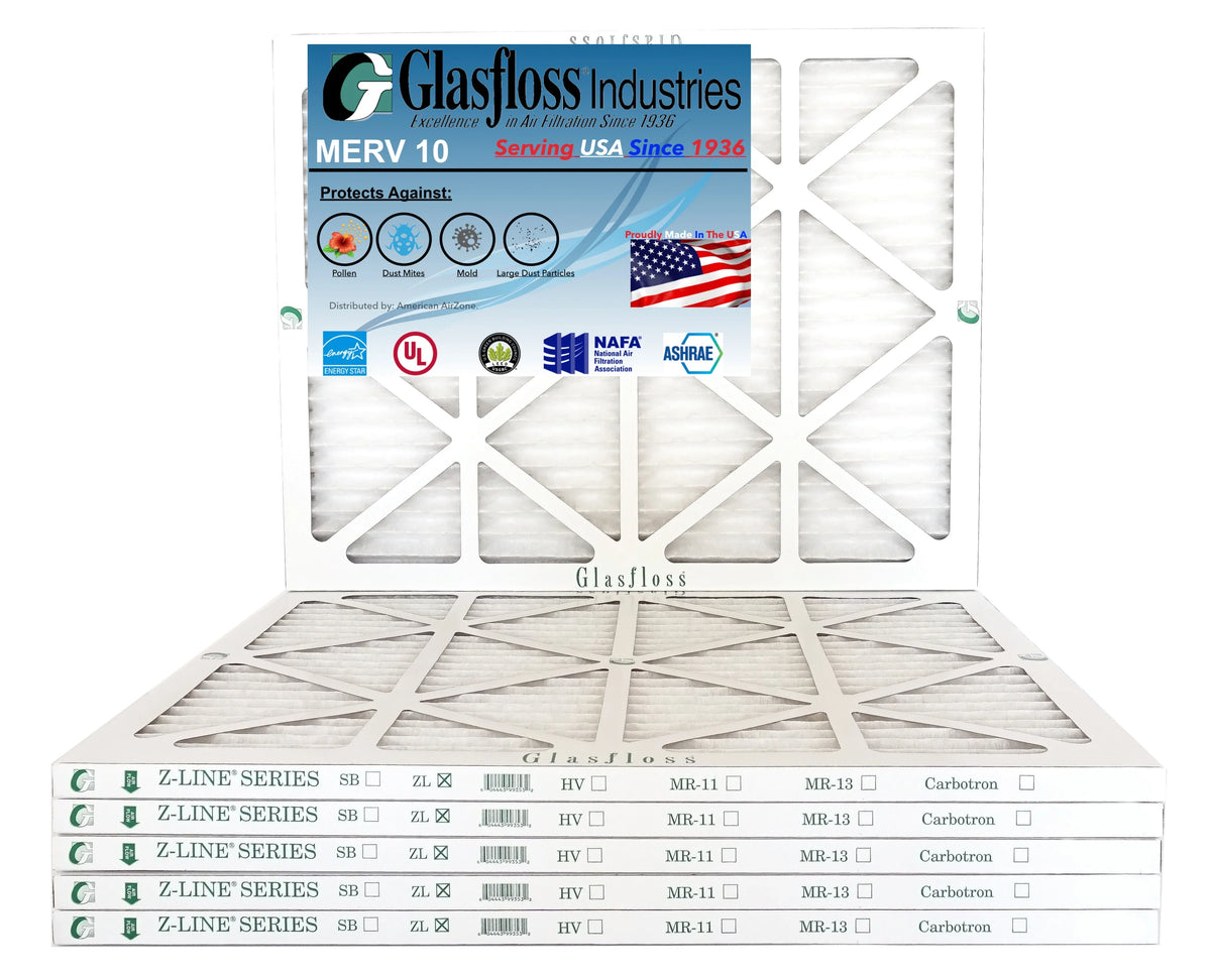 Glasfloss 22x28x1 - MERV 10 -Qty:6 - Furnace Air Filter - Made in USA (Actual Size: 21.5 x 27.5x7/8 inch)