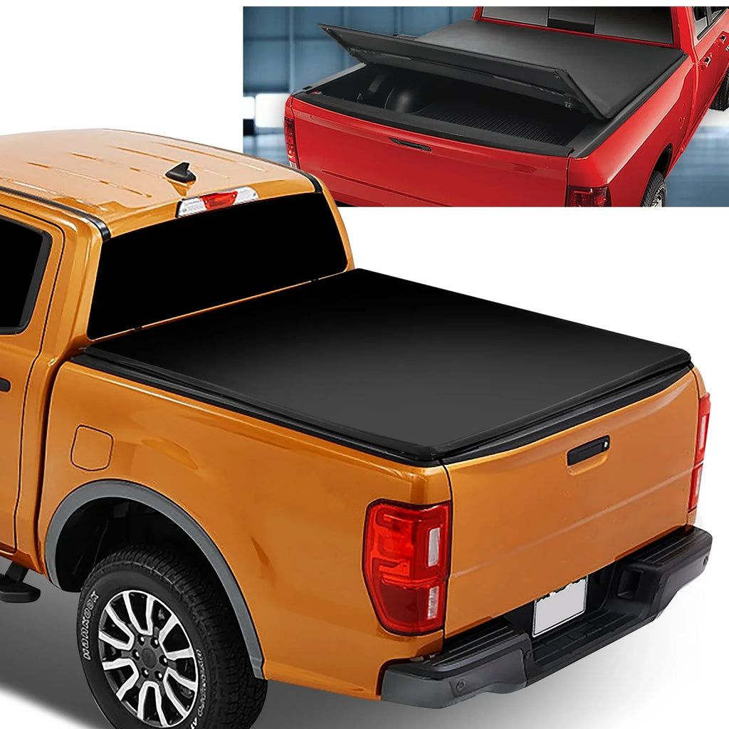 DNA Motoring TTC-TRISOFT-091 For 2019 to 2021  Ranger 6Ft Short Bed Adjustable Matte Black Aluminum Frame Vinly Tri -Fold Soft Top Trunk Tonneau wrap 20