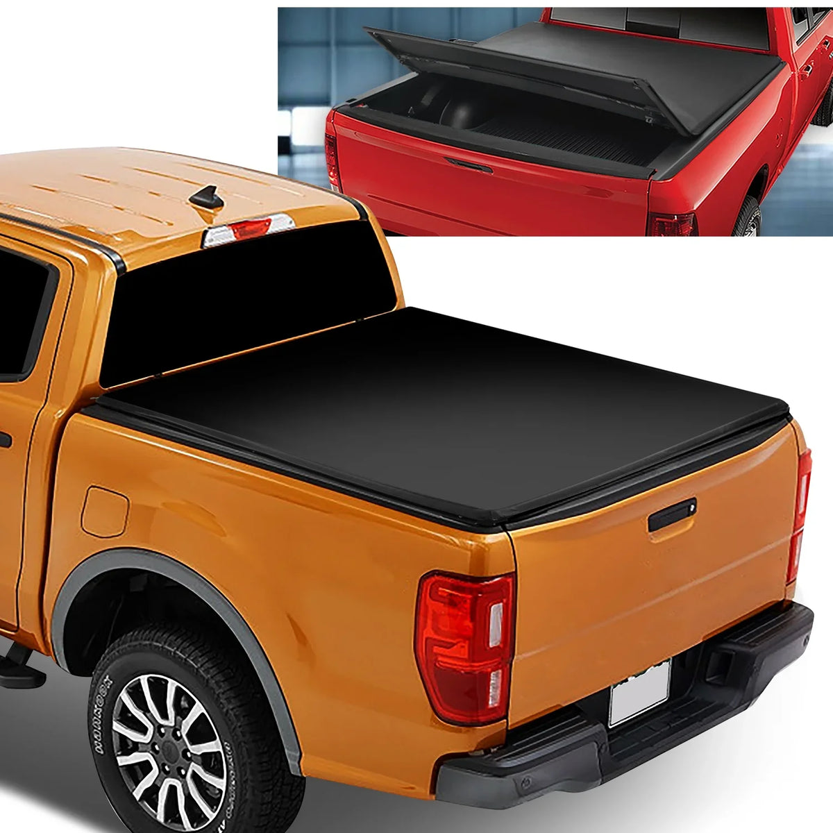 DNA Motoring TTC-TRISOFT-091 For 2019 to 2021  Ranger 6Ft Short Bed Adjustable Matte Black Aluminum Frame Vinly Tri -Fold Soft Top Trunk Tonneau wrap 20