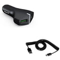 Type-C Coiled USB Cable w 2-Port USB 36W Fast Car Charger M1Y for  Galaxy Tab S3 9.7 S9 Plus, S8+ S8, S10e S10 Plus active 5G Note 9 8 10 Plus A9 A50 A20 A10e - Sonim XP8 XP3