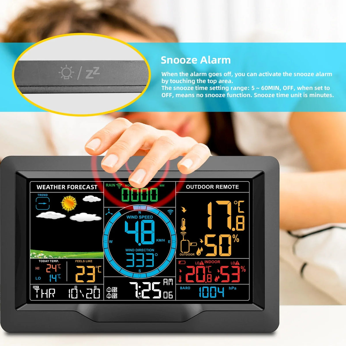Suzicca Wireless atmospheric conditions Station Indoor Hygrometer Thermometer Temperature Backlit Humidity Display  Digital elements Forecast Station Clock Alarm Clock with Sensor USB Port