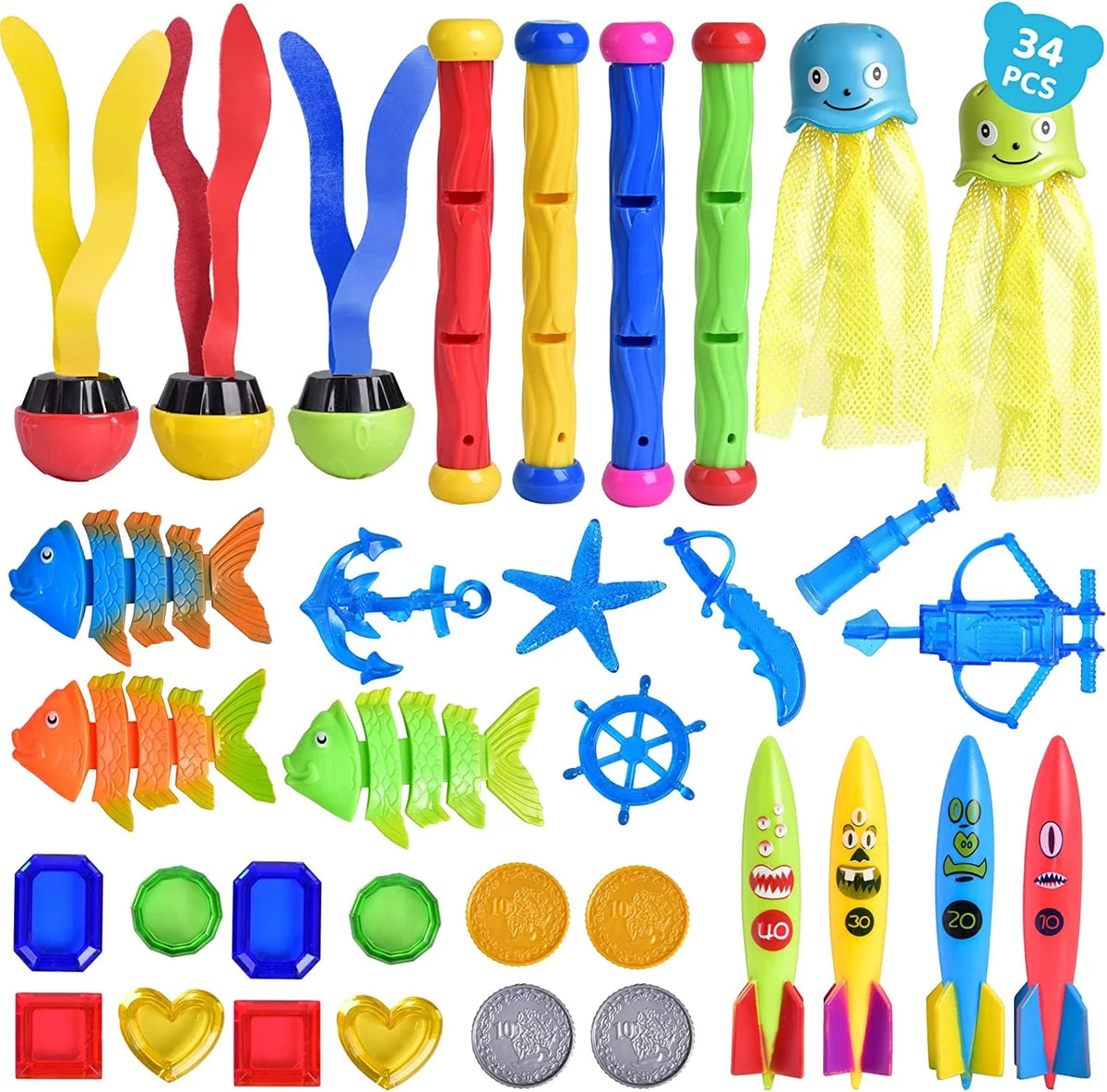 Fun Little Toys 34PCS Swimming Pool for Kids liquid Toys for Backyard, Diving Toys for Kids Pool Toys