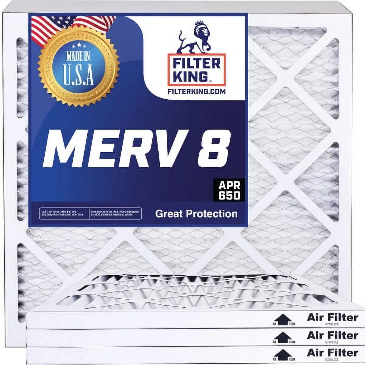Filter King 10.5x24.5x1 Air Filter | 4-PACK | MERV 8 HVAC Pleated A/C Furnace Filters | MADE IN USA | Actual Size: 10.5 x 24.5 x .75"