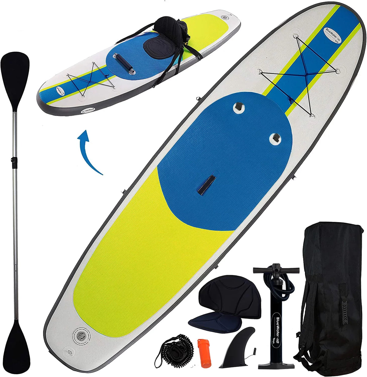 Blue liquid Toys Inflatable Crossover Stand Up Paddle Board/Kayak Kit - Blue Yellow 10 feet by 32 inches