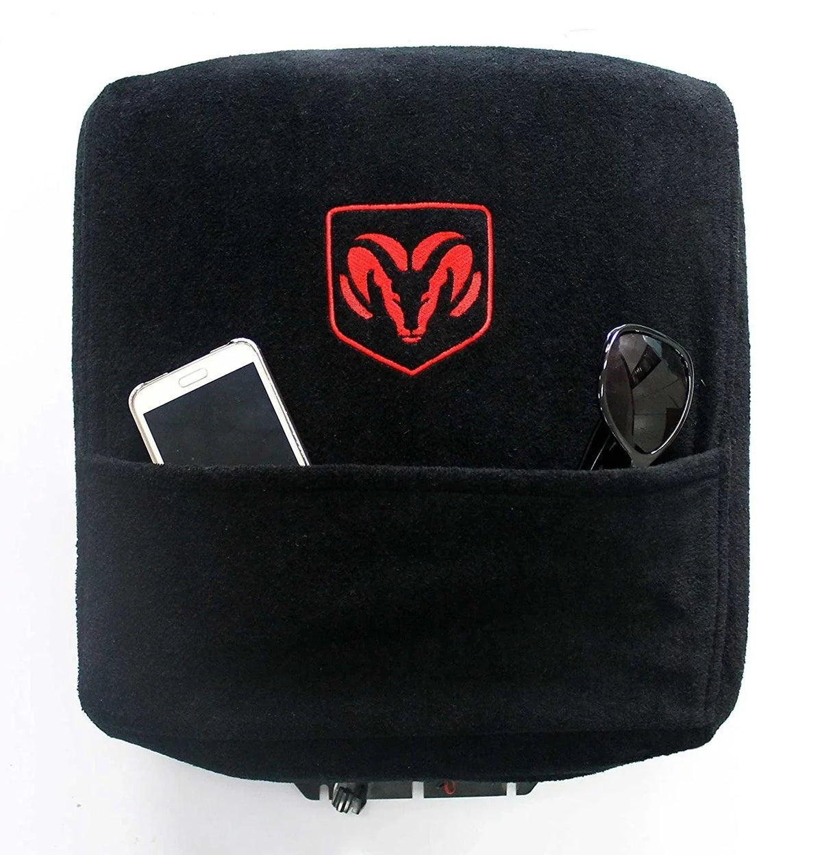 Seat Armour Custom Fit Officially Licensed Center Console shield with Ram Embroidered Logo for Select Ram Models - Black