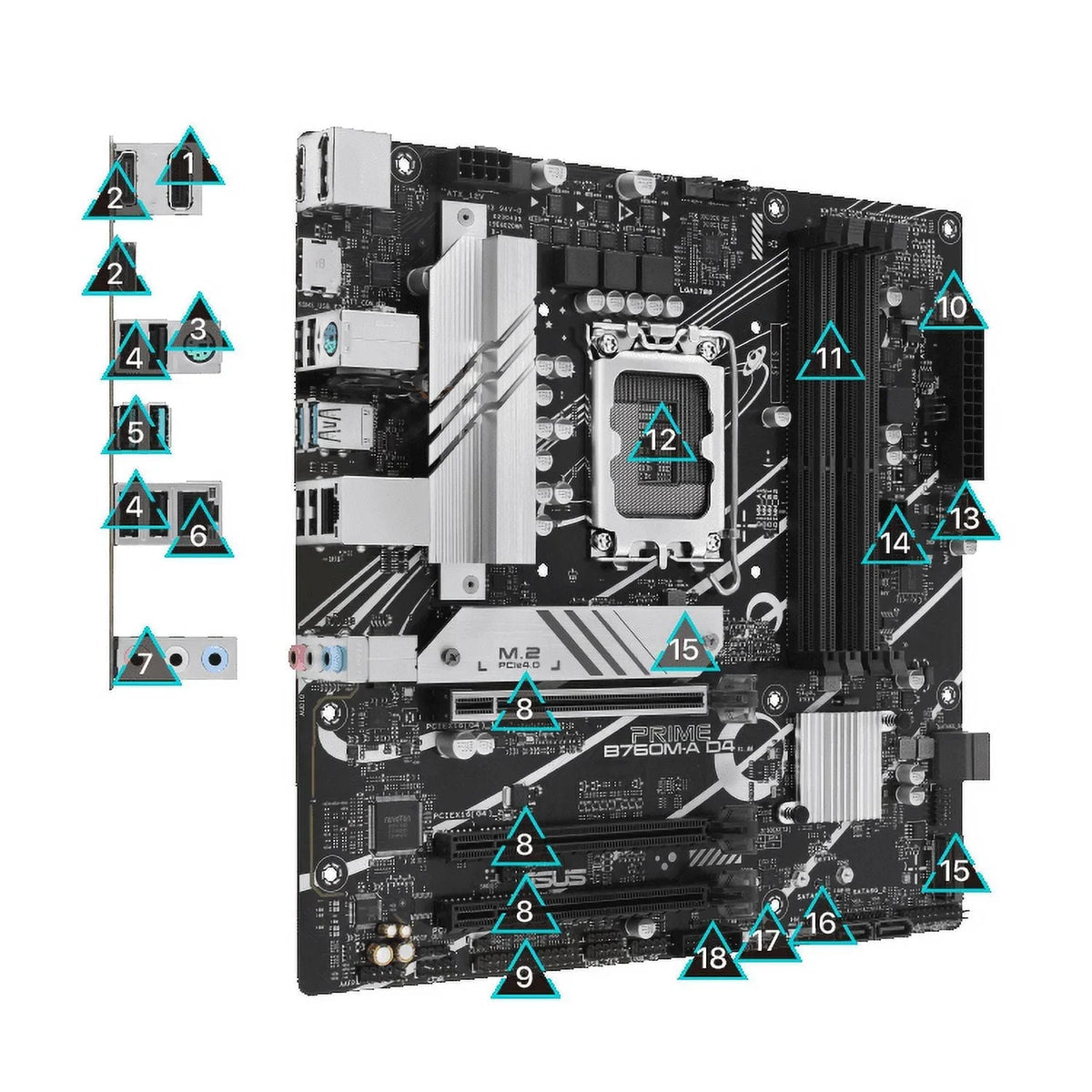 PRIME B760M-A D4  B760 (LGA 1700)(13th and 12th Gen) mATX motherboard, PCIe 4.0, two M.2 slots, Realtek 2.5Gb Ethernet, DisplayPort, Dual HDMI, SATA 6 Gbps, rear USB 3.2 Gen 2, front USB 3