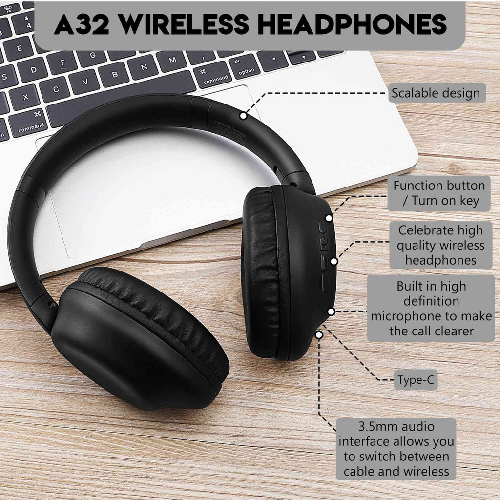 UrbanX UX991 Wireless Bluetooth Stereo Earphones High Resolution Audio Deep Bass Superior Comfort Over The Ear Headphones with Mic for HTC Desire 20+ phone Call Support