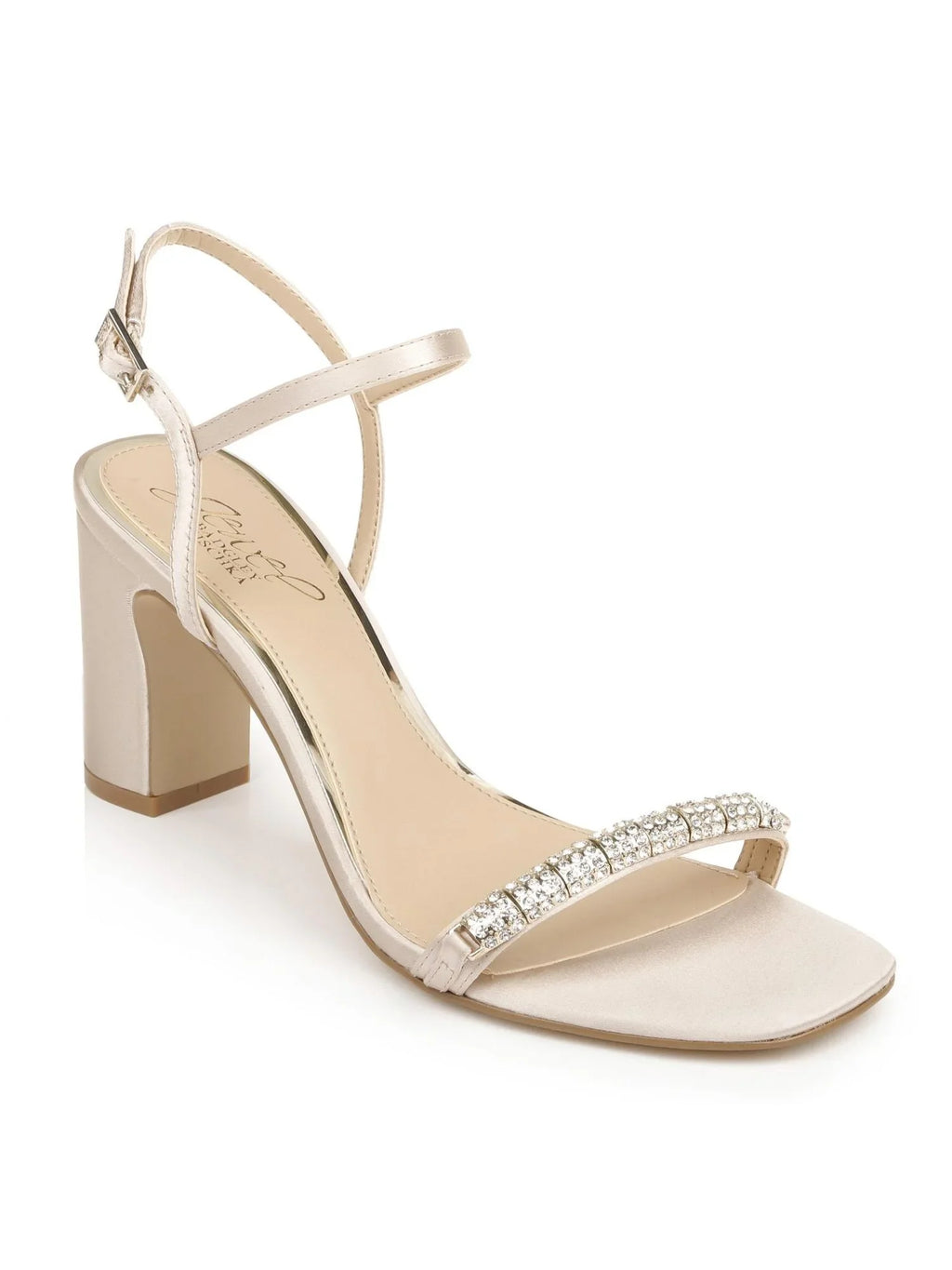 JEWEL BADGLEY MISCHKA Womens Beige Rhinestone Ankle Strap Charlee Round Toe Block Heel Buckle Dress Heeled Sandal 9.5 M