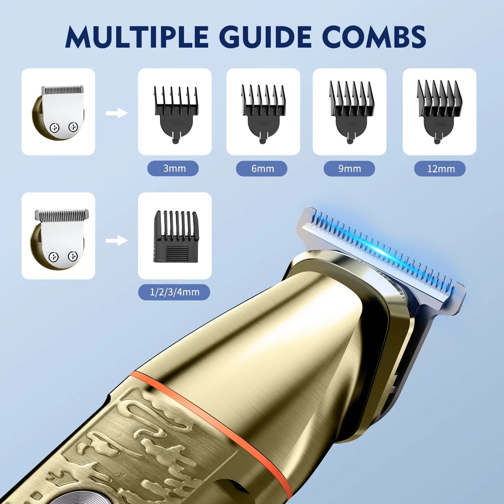 Hair Clippers, 5 IN 1 Cordless Electric Nose Ear Beard Trimmer Facial Body Shaver, Rechargeable Men's Haircut & Grooming Kit with LED Display for Father Husband Boyfriend