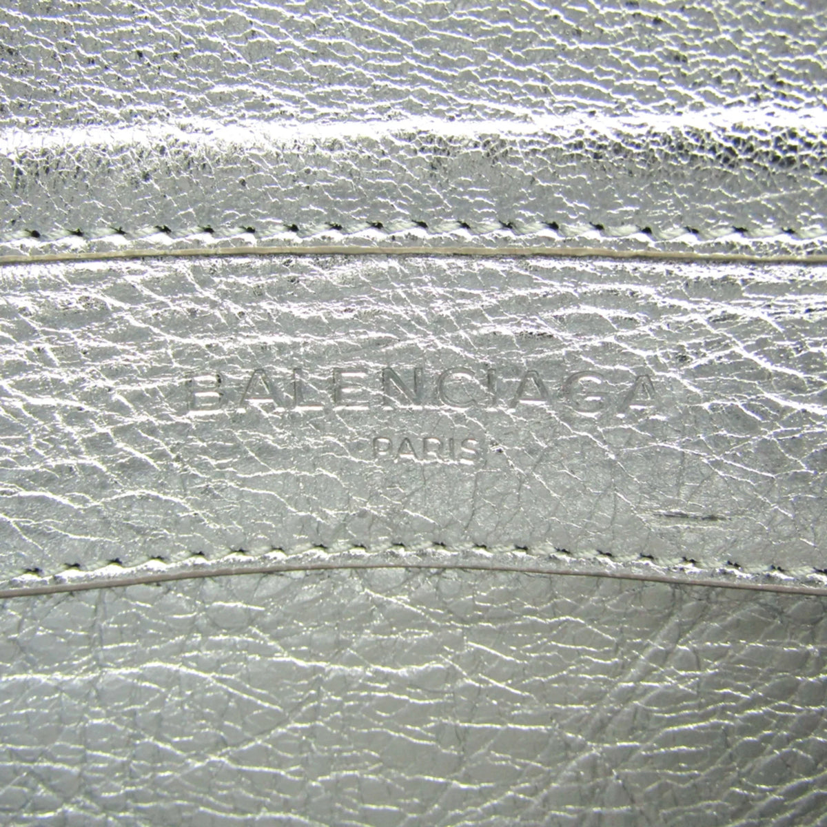 Pre-Owned Balenciaga Paper Triple XS 398815 Women's Leather Shoulder Bag Silver (Good)