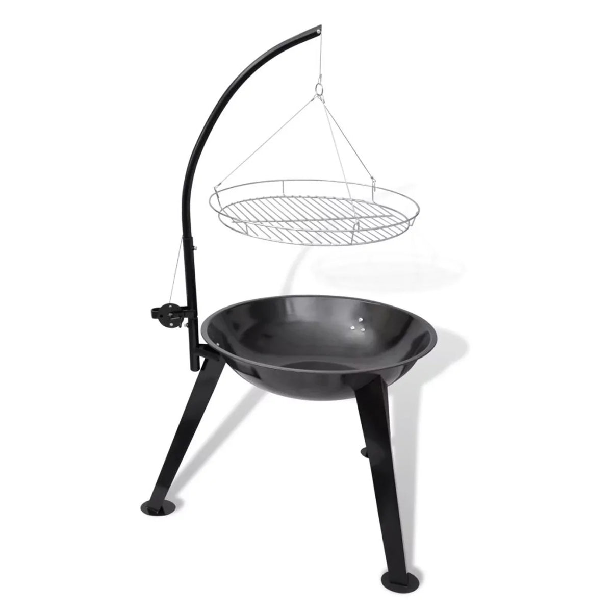 Anself Charcoal BBQ Stand with Hanging Round Grill Plate Steel Barbecue Stand for Camping Cooking, Grilling, Smoking, Picnic, Hiking, Party, Garden, Patio 28.3 x 48.4 Inches (Diameter x H)