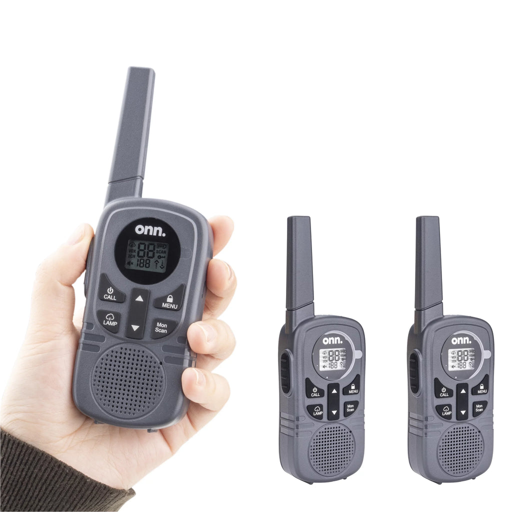 16 Miles Walkie Talkies 2 pack  with Two Way Radios, LED Light, 121 privacy Channels. Onn