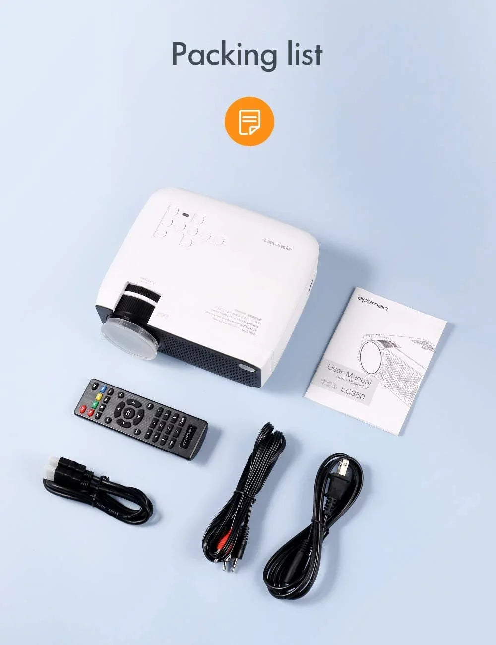 Apeman Mini Projector 1080P Supported,4500Lumens,180" Display,30,000Hrs LCD4.0, suitable with Laptop/Smartphone