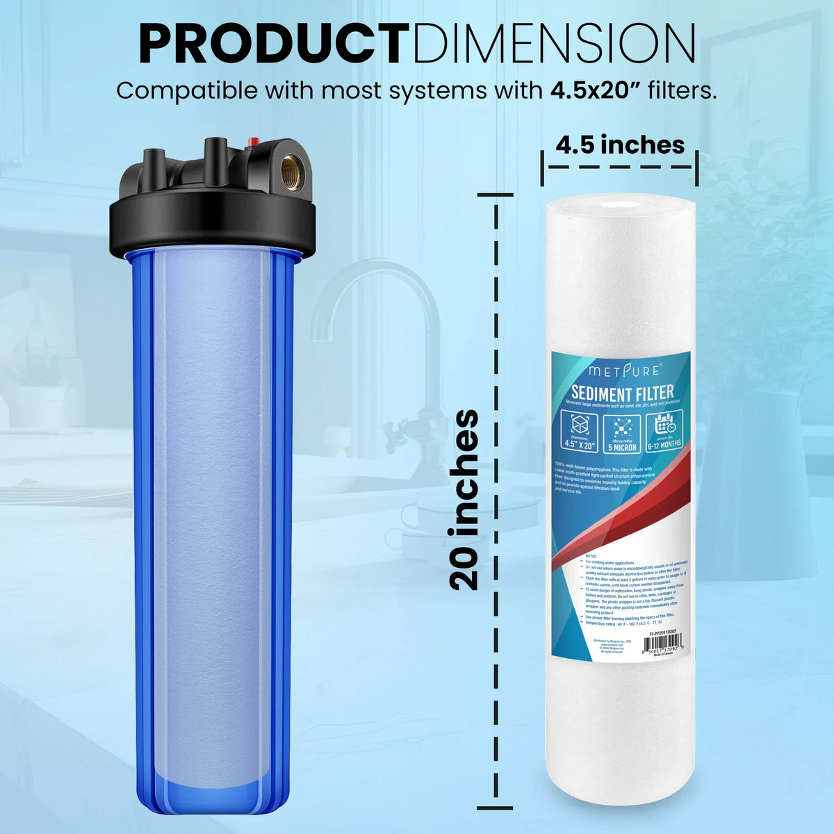 2 Pack. suitable with Hydronix, Pentek DGD Series, and more. 20" x 4.5" Whole House Sediment liquid Filter Cartridge - 5 Micron Melt-Blown Polypropylene 20-inch aqua Filter Replacement