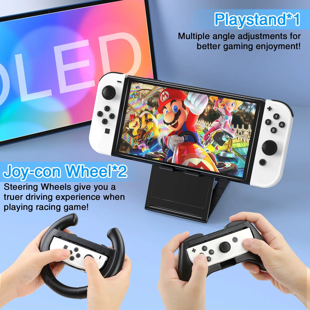 HEYSTOP Switch OLED Accessories for Nintendo Switch OLED Case Bundle,27 in 1 Carry Case for Switch OLED with Protective wrap,Grip wrap,Screen Protector,Game Cards Case,Grip Charge Dock, Black