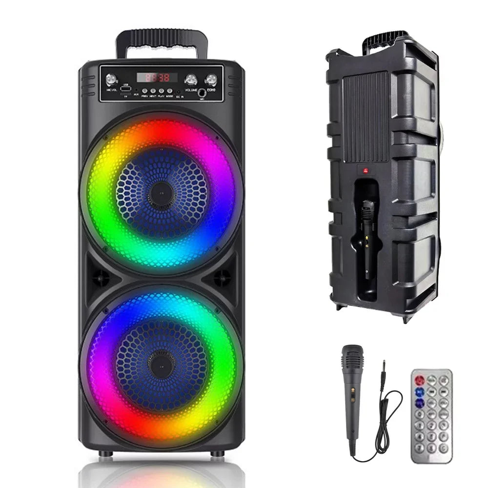 TIANLAIMEI Dual 8-inch Portable Party Bluetooth Speaker 6000W Subwoofer Heavy Bass Loud Sound System Party Speaker & Mic -FM/AUX/MP3/USB