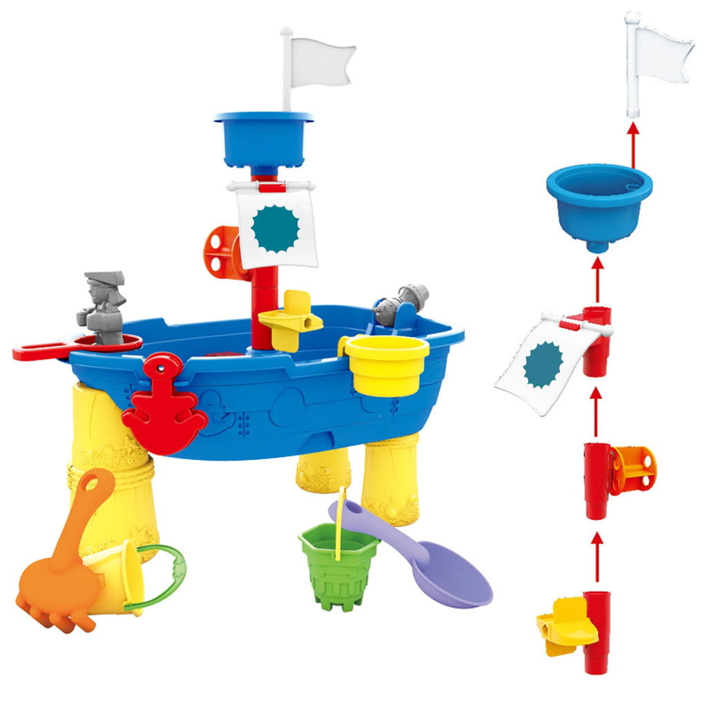 Beach Toy Pirate Ship Sandboxes 21 Pcs Sand moisture Table for Boys Girls Toddlers + 3 Y Mundo Toys