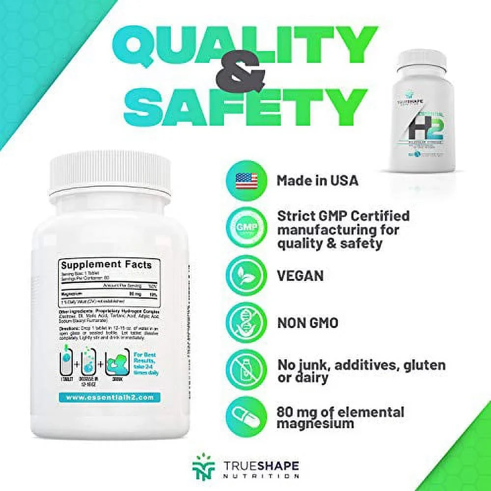 TrueShape Nutrition Essential H2 Fizzy Molecular Hydrogen Tablets for aqua Nutritional Supplement (60 Servings)