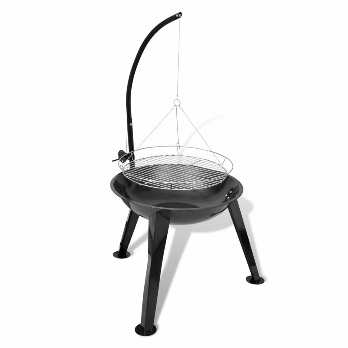 Anself Charcoal BBQ Stand with Hanging Round Grill Plate Steel Barbecue Stand for Camping Cooking, Grilling, Smoking, Picnic, Hiking, Party, Garden, Patio 28.3 x 48.4 Inches (Diameter x H)