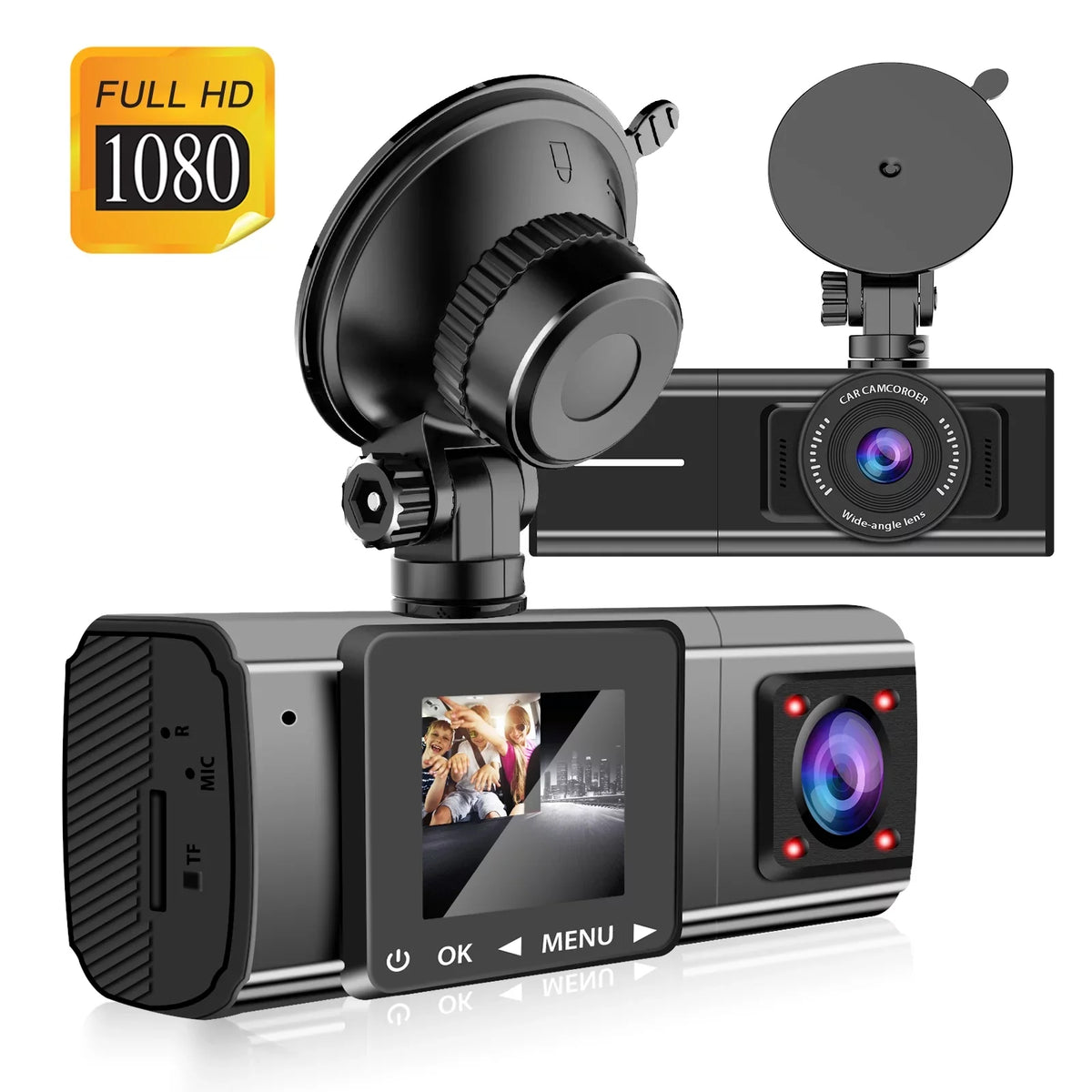 Dual Dash Cam, TSV 1080P Dual Lens Front Insides Camera,  Car DVR Driving Recorder with Night Vision, 170° Wide Angle, Loop Recording, G-Sensor, Parking Mode - Black