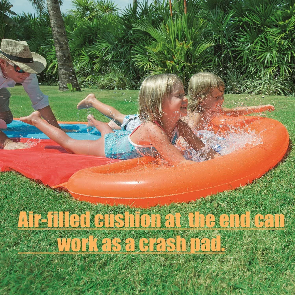 Terra moisture Lawn Slides for Kids & Adults with Double Racer aqua Toy Slide with Splash Sprinkler ,16Ft moisture Slip Summer Toys (Yellow + Blue)