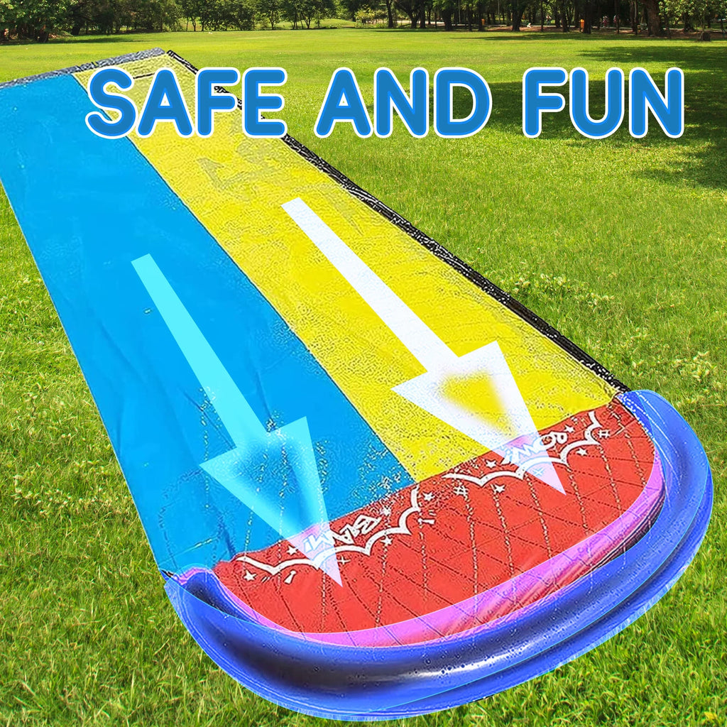 YoYfun 25ft x 4.6ft  Double aqua Slide for Adult Kids, Heavy Duty Lawn aqua Slide with Sprinkler and 2 Slip Inflatable Boards for Summer Yard Lawn Outdoor aqua Play Activities