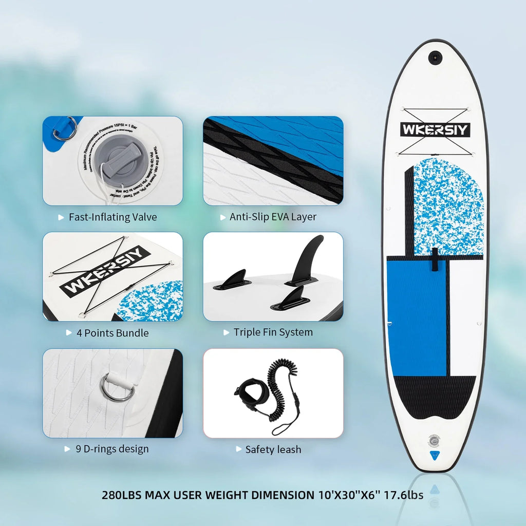 Inflatable Stand Up Paddle Board Non-Slip SUP for All Skill Levels Surf Board with Air Pump Carry Bag Leash Standing vessel for Youth & Adult