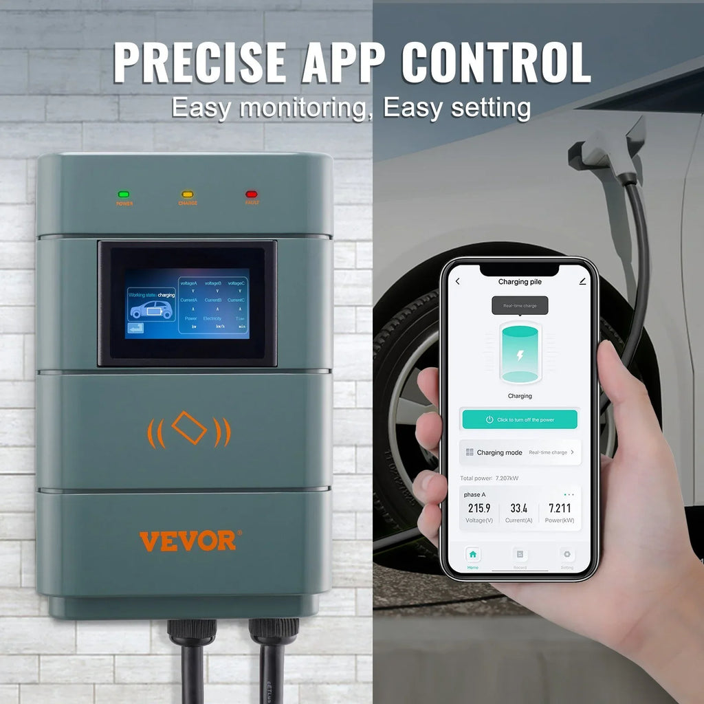 VEVOR Level 2 Electric Vehicle Charging Station, 0-48A Adjustable, 11.5 kW 240V NEMA 6-50 Plug Smart EV Charger with WiFi, 24-Foot TPE Charging Cable for Indoor/Outdoor Use, ETL & Energy Star Certifie