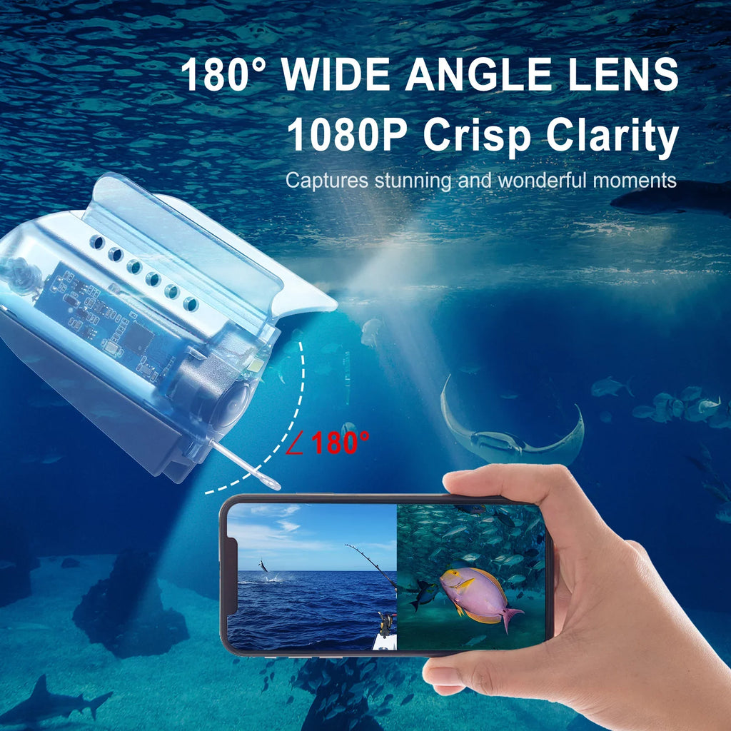 Carevas 1080P Underwater Fishing Camera with APP Control Fishing Live Video Camera Fish Finder with 50M Cable Mobile Phone Holder Bait Cage Carry Case for Ice Lake Sea vessel Kayak Fishing