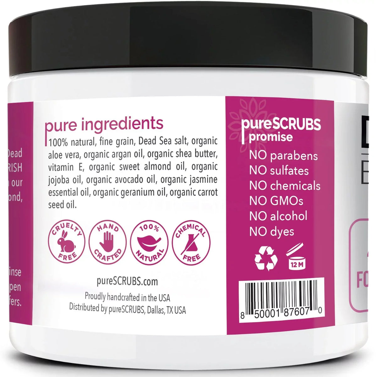pureSCRUBS Premium Organic Body Scrub Set - Large 16oz JASMINE BODY SCRUB - Pure Dead Sea Salt Infused With Organic Essential Oils & Nutrients + FREE Wooden Spoon, Loofah & Mini Exfoliating Bar Soap