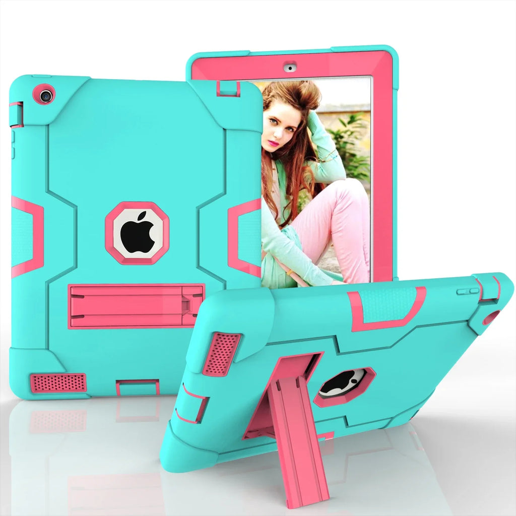 iPad 2 Case,iPad 3 Case,iPad 4 Case, Allytech Three Layer Shockproof Armor Defender Protective Case protector with Kickstand for iPad 2nd Gen / iPad 3rd Gen / iPad 4th Generation (Aqua/Rosegold)