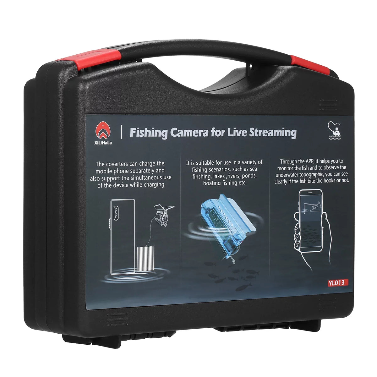 Carevas 1080P Underwater Fishing Camera with APP Control Fishing Live Video Camera Fish Finder with 50M Cable Mobile Phone Holder Bait Cage Carry Case for Ice Lake Sea vessel Kayak Fishing