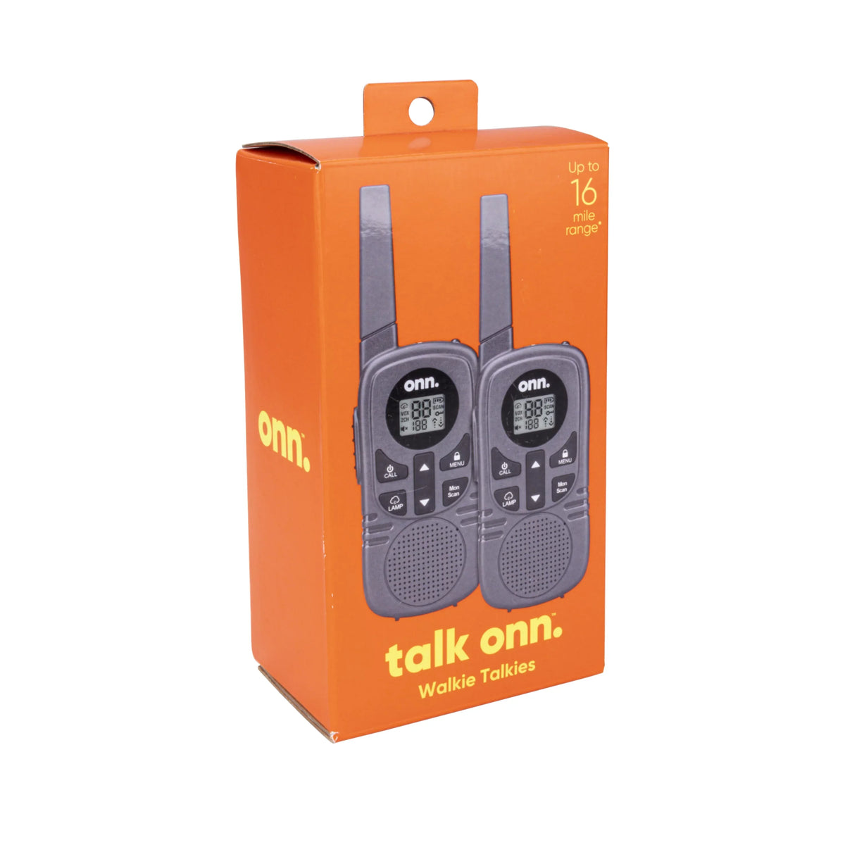 16 Miles Walkie Talkies 2 pack  with Two Way Radios, LED Light, 121 privacy Channels. Onn