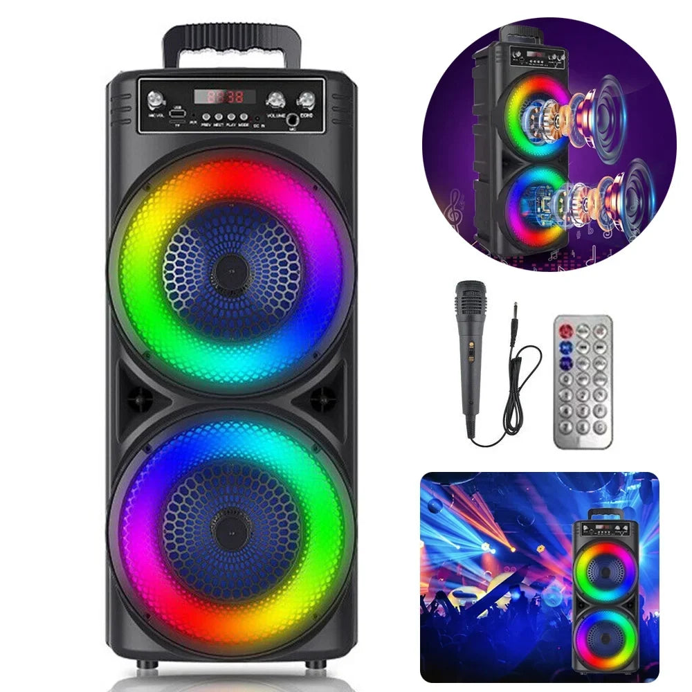 TIANLAIMEI Dual 8-inch Portable Party Bluetooth Speaker 6000W Subwoofer Heavy Bass Loud Sound System Party Speaker & Mic -FM/AUX/MP3/USB