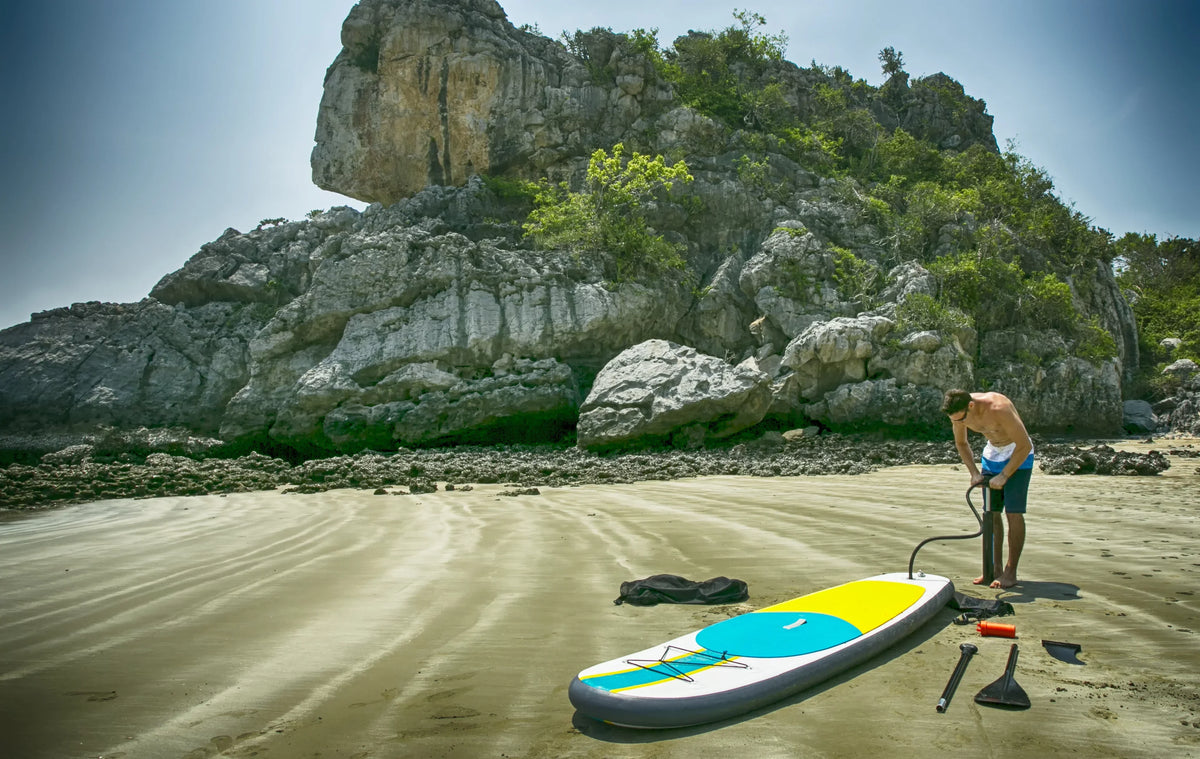 Blue liquid Toys Inflatable Crossover Stand Up Paddle Board/Kayak Kit - Blue Yellow 10 feet by 32 inches
