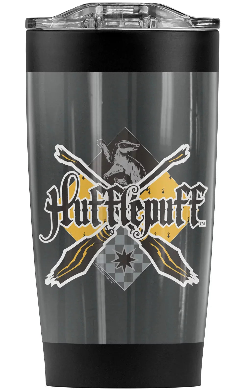 Harry Potter Hufflepuff Broomstick Badger Logo Stainless Steel Tumbler 20 oz Coffee Travel Mug/Cup, Vacuum Insulated & Double Wall with Leakproof Sliding Lid | excellent for Hot Drinks and Cold Beverages