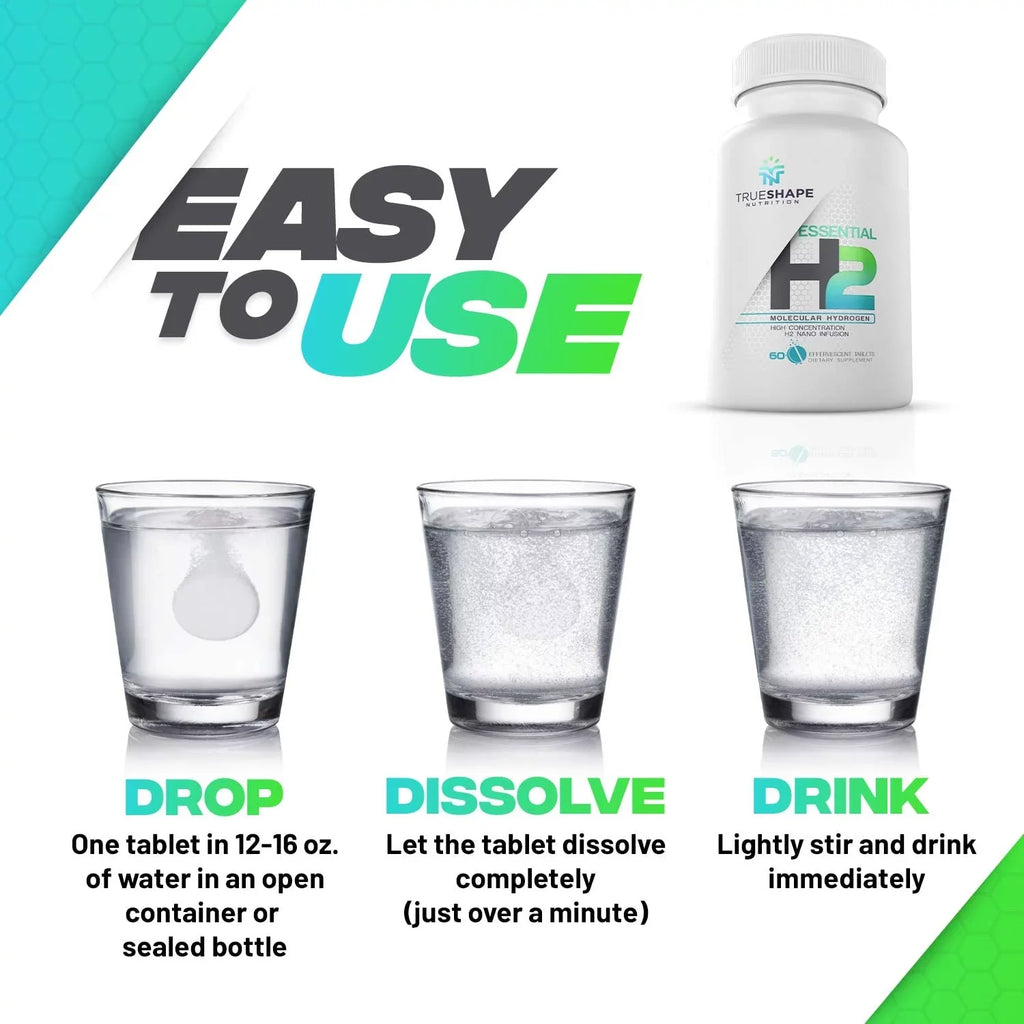 TrueShape Nutrition Essential H2 Fizzy Molecular Hydrogen Tablets for aqua Nutritional Supplement (60 Servings)